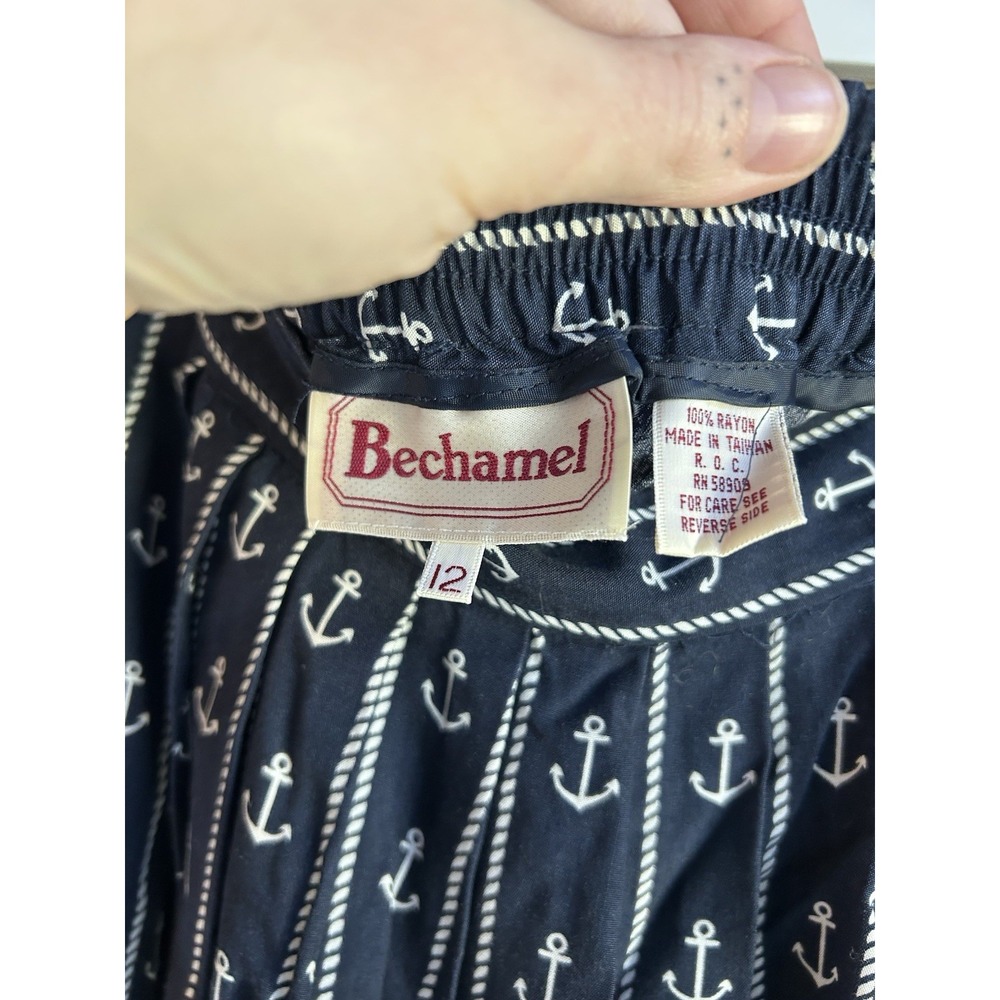 Vintage Bechamel Anchor Print Pleated Midi Maxi Skirt 12 Nautical Preppy Money - Picture 4 of 5